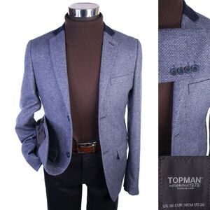 TOPMAN Sport Coat Blazer Sz 36R Blue Poly Blend Casual Jacket Two Button